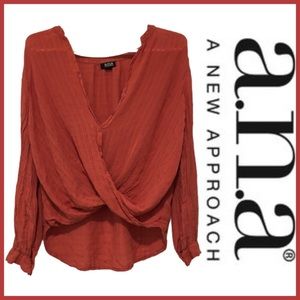 Crisscross Slouchy Textured Blouse, Long Sleeve, Mauve / Pink, a.n.a., Small